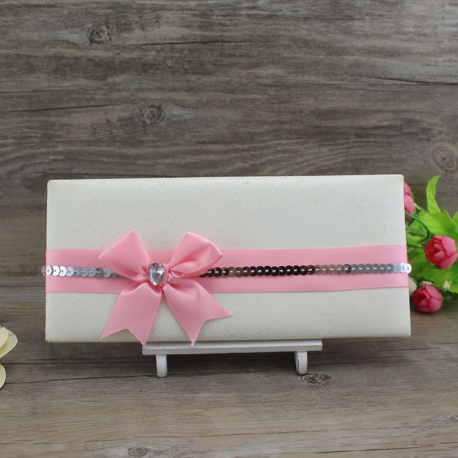 Silk Invitation Card with Hand Bag Beautiful Invitation Card Pink 